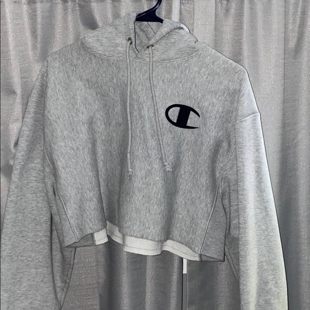 Grey Reverse weave champion cropped hoodie